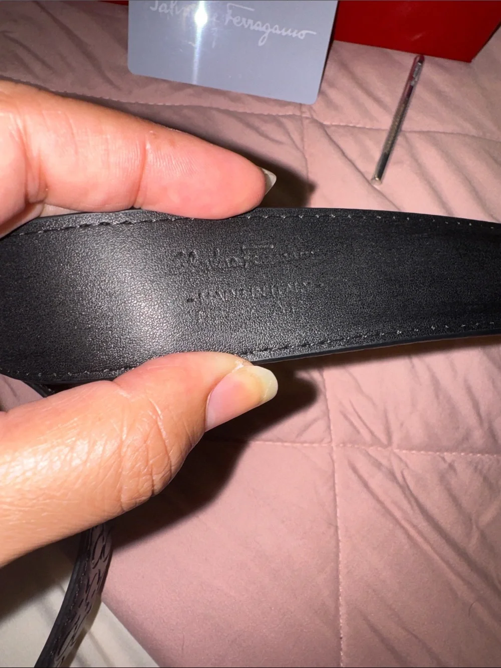 Salvatore Ferragamo Black Embossed Leather Belt with Gunmetal Gancini Buckle